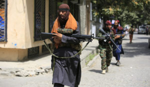 Taliban fighters patrol in Kabul, Afghanistan, on Wednesday. (AP Photo/Rahmat Gul)