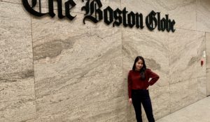 Kami Rieck at The Boston Globe as a full-time audience engagement co-op in 2020. (Courtesy: Kami Rieck)