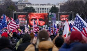 Scene from the insurrection at the U.S. Capitol on Jan. 6. (AP Photo/John Minchillo)