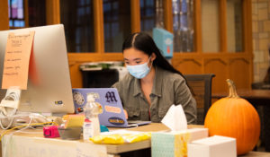 Michigan Daily editor-in-chief Claire Hao in the newsroom last week. (Photo by Allison Engkvist)