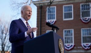 President Joe Biden delivers a speech on voting rights in Atlanta on Tuesday. (AP Photo/Patrick Semansky)