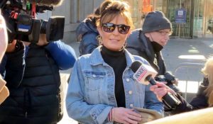 Former Alaska Gov. Sarah Palin leaves a courthouse in New York on Tuesday after losing her libel lawsuit against The New York Times. (AP Photo/David Martin)
