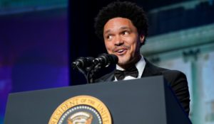 Trevor Noah, host of Comedy Central's "The Daily Show," speaks at the annual White House Correspondents' Association dinner on Saturday. (AP Photo/Patrick Semansky)