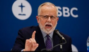Pastor Ed Litton, of Saraland, Ala., answers questions after being elected president of the Southern Baptist Convention in 2021. (AP Photo/Mark Humphrey, File)