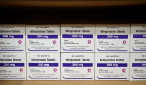 Boxes of the drug mifepristone line a shelf at the West Alabama Women's Center in Tuscaloosa, Ala., on Wednesday, March 16, 2022. (AP Photo/Allen G. Breed)