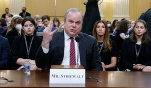 Former Fox News politics editor Chris Stirewalt testifies on Monday during a hearing of the House select committee investigating the Jan. 6 attack on the U.S. Capitol. (Jonathan Ernst/Pool via AP)
