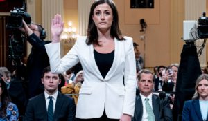 Cassidy Hutchinson, former aide to Trump White House chief of staff Mark Meadows, is sworn in to testify as the House select committee investigating the Jan. 6 attack on the U.S. Capitol holds a hearing at the Capitol on Tuesday. (AP Photo/Andrew Harnik, Pool)