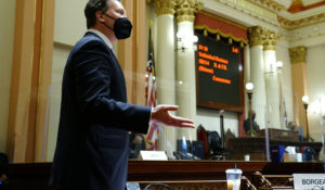 State Sen. Andreas Borgeas, R-Fresno, speaks on a bill before the state Senate at the Capitol in Sacramento, California, in February 2022. The Legislature approved a bill that wold require businesses with 26 employees or more to give workers up to two weeks of paid time off if they get sick from the coronavirus. (AP Photo/Rich Pedroncelli)