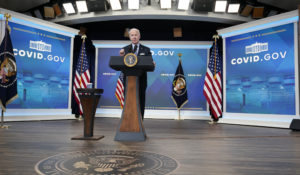 President Joe Biden speaks about status of the country’s fight against COVID-19 in the South Court Auditorium on the White House campus, Wednesday, March 30, 2022, in Washington. (AP Photo/Patrick Semansky)