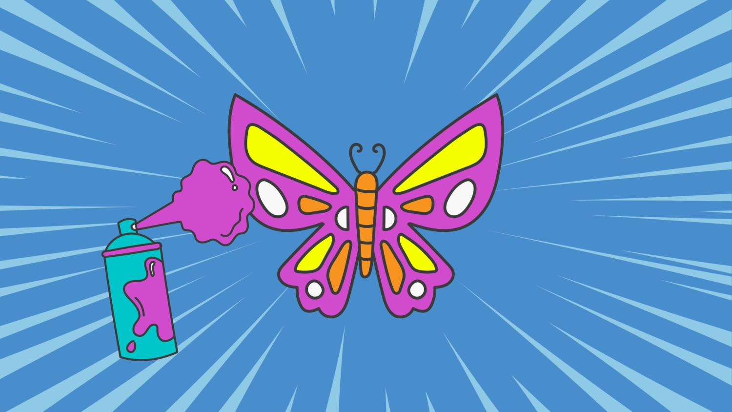an illustration of a butterfly and a spray paint can
