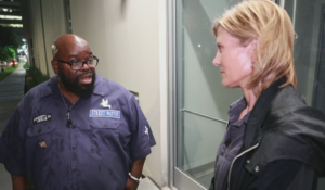 NBC News’ Kate Snow, right, talks with Chicago Pastor Donovan Price for the network's report on gun violence in America. (Courtesy: NBC News)