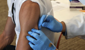 A patient receives a Monkeypox vaccination in West Hollywood, California. (AP Photo/Richard Vogel)