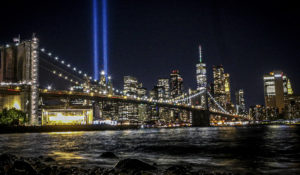 Tribute lights remembering the Sept. 11, 2001, attacks seen from downtown Brooklyn during Labor Day weekend on Sept. 4, 2022. (Katie Godowski/MediaPunch /IPX)