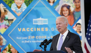 President Joe Biden talks about COVID-19 vaccines for children ages 5-11 from the South Court Auditorium on the White House complex in Washington, Nov. 3, 2021. (AP Photo/Susan Walsh, File)
