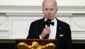 President Joe Biden, speaking at a dinner reception for governors and their spouses at the White House on Saturday. (AP Photo/Manuel Balce Ceneta)