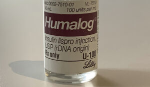 This Wednesday, March 1, 2023 photo shows a vial of Eli Lilly's Humalog insulin in New York. (AP Photo/Pablo Salinas)
