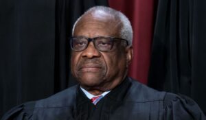 Supreme Court Associate Justice Clarence Thomas, shown here in October of 2022.  (AP Photo/J. Scott Applewhite, File)