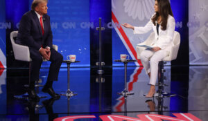 Former President Donald Trump is interviewed by CNN’s Kaitlan Collins in a town hall on Wednesday night. (Photo courtesy of CNN)