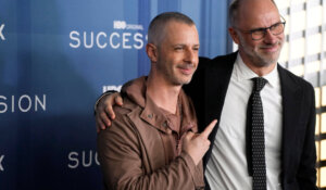 “Succession” star Jeremy Strong, left, and series creator Jesse Armstrong, shown here in New York in March. (Charles Sykes/Invision/AP)