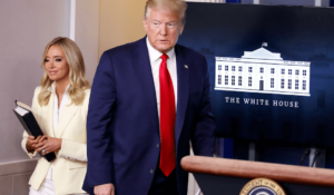 Former White House press secretary Kayleigh McEnany, left, and former President Donald Trump, shown here in May 2020. (AP Photo/Alex Brandon, File)