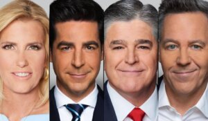 Fox News’ new 7 to 11 p.m. Eastern lineup will feature, from left to right, Laura Ingraham, Jesse Watters, Sean Hannity and Greg Gutfeld. (Courtesy: Fox News)