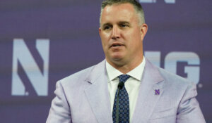 Northwestern head coach Pat Fitzgerald, shown here in July. The school had suspended Fitzgerald for two weeks without pay following an investigation into alleged hazing within the football program, but now there is new reporting on the story. (AP Photo/Darron Cummings, File)