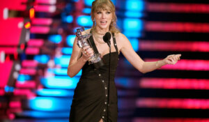 Taylor Swift accepts the award for song of the year for "Anti-Hero" during the MTV Video Music Awards on Tuesday, Sept. 12, 2023, at the Prudential Center in Newark, N.J. (Photo by Charles Sykes/Invision/AP)