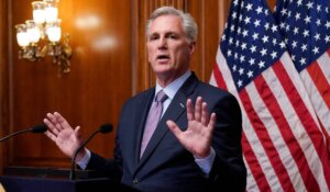 Rep. Kevin McCarthy, R-Calif., speaks to reporters hours after he was ousted as Speaker of the House on Tuesday. (AP Photo/J. Scott Applewhite)