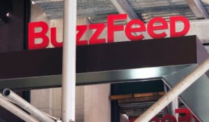 The entrance to BuzzFeed in New York is seen on Nov. 19, 2020. Pulitzer prize winning digital media company BuzzFeed was one of many media companies to make cuts in 2023. (AP Photo/Ted Shaffrey, File)