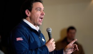 Republican presidential candidate Florida Gov. Ron DeSantis speaks at a campaign event on Sunday in Ankeny, Iowa. (AP Photo/Charlie Neibergall)