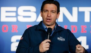 Florida Gov. Ron DeSantis, speaking at a campaign event in New Hampshire last week. (AP Photo/Michael Dwyer, File)
