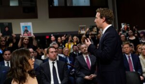 Meta CEO Mark Zuckerberg turns to address the audience during a Senate Judiciary Committee hearing on Capitol Hill in Washington on Wednesday. (AP Photo/Susan Walsh)