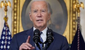 President Joe Biden, speaking at the White House in February 2024. (AP Photo/Evan Vucci)