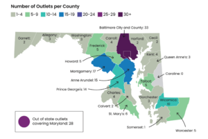 A map of where Maryland's media outlets are located. (Courtesy: University of Maryland Merrill College of Journalism)