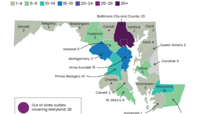 A map of where Maryland's media outlets are located. (Courtesy: University of Maryland Merrill College of Journalism)