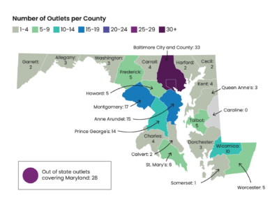 A map of where Maryland's media outlets are located. (Courtesy: University of Maryland Merrill College of Journalism)