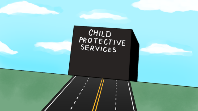 A road leads to a building with the sign Child Protective Services.