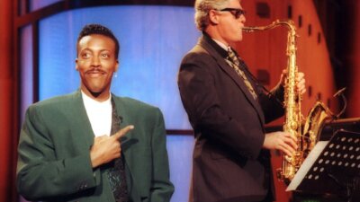 Art of Politics In this June 3, 1992 file photo, Bill Clinton, plays the saxophone during a campaign stop on "The Arsenio Hall Show" in Los Angeles as host Arsenio Hall stands by. (AP Photo/Reed Saxon, File)