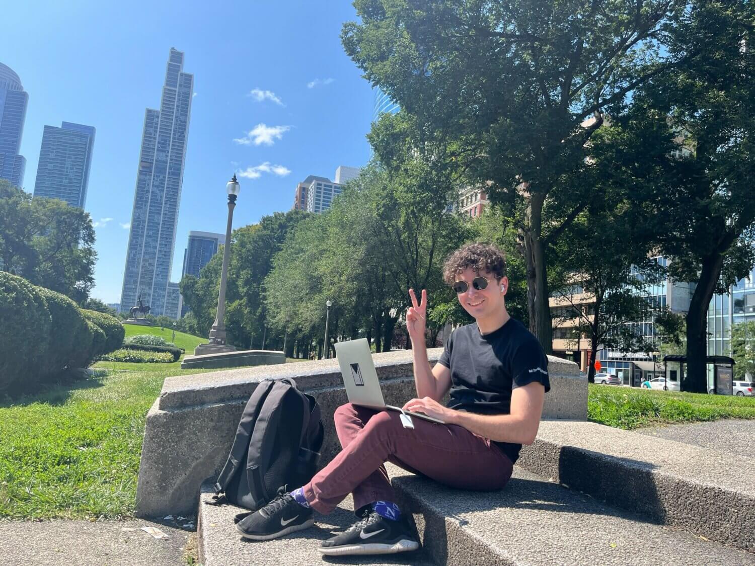 Chris Vazquez in Chicago’s Grant Park while working for The Marshall Project, 2024. (Courtesy)