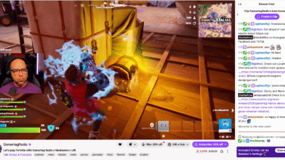 Game play Screenshot of Danny Peña and Fortnite during GamerTag Radio's stream with MediaWise and Local News International.