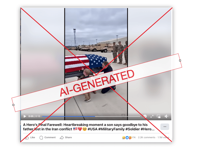 This viral video of a child grieving a fallen US service member was generated by AI - Poynter