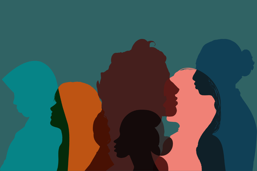 Silhouettes of women in different colors representing a diverse group of women.
